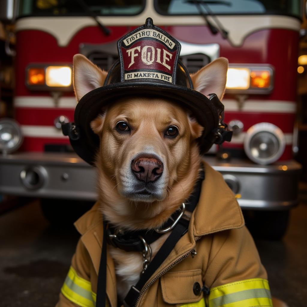 Firefighter style pet portrait