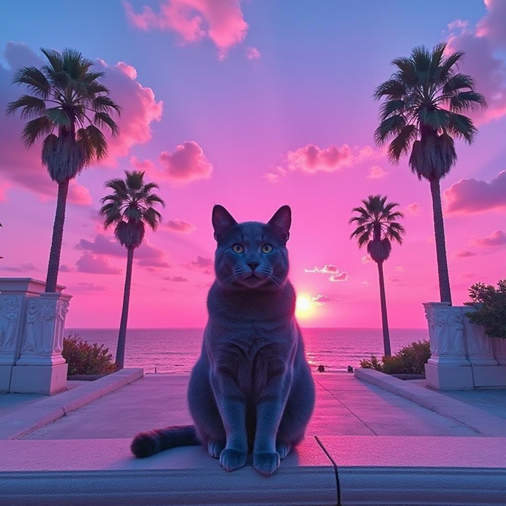Vaporwave style pet portrait